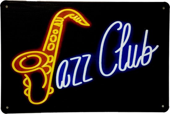 Jazz club - Wandbord - Mancave - Metalen bord - Mancave decoratie - Metalen wandbord - 20 x 30cm - UV bestendig - Metalen borden - Wandborden - Eco vriendelijk - Metal sign - Decoratie - Bar decorati