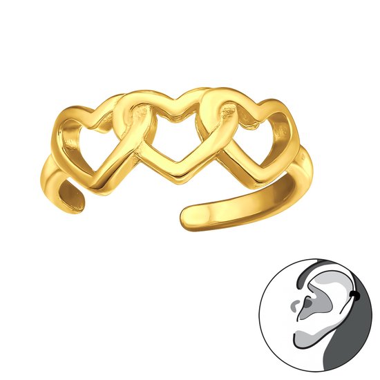 Zilveren gold plated hartjes ear cuff | goudkleurig hart oorklem dames zilver | Zilverana | Sterling 925 Silver