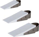 Driehoekige deurstoppers - wit rubber - RVS voet - set van 3 stuks - hoogte 3cm - lengte 12 cm