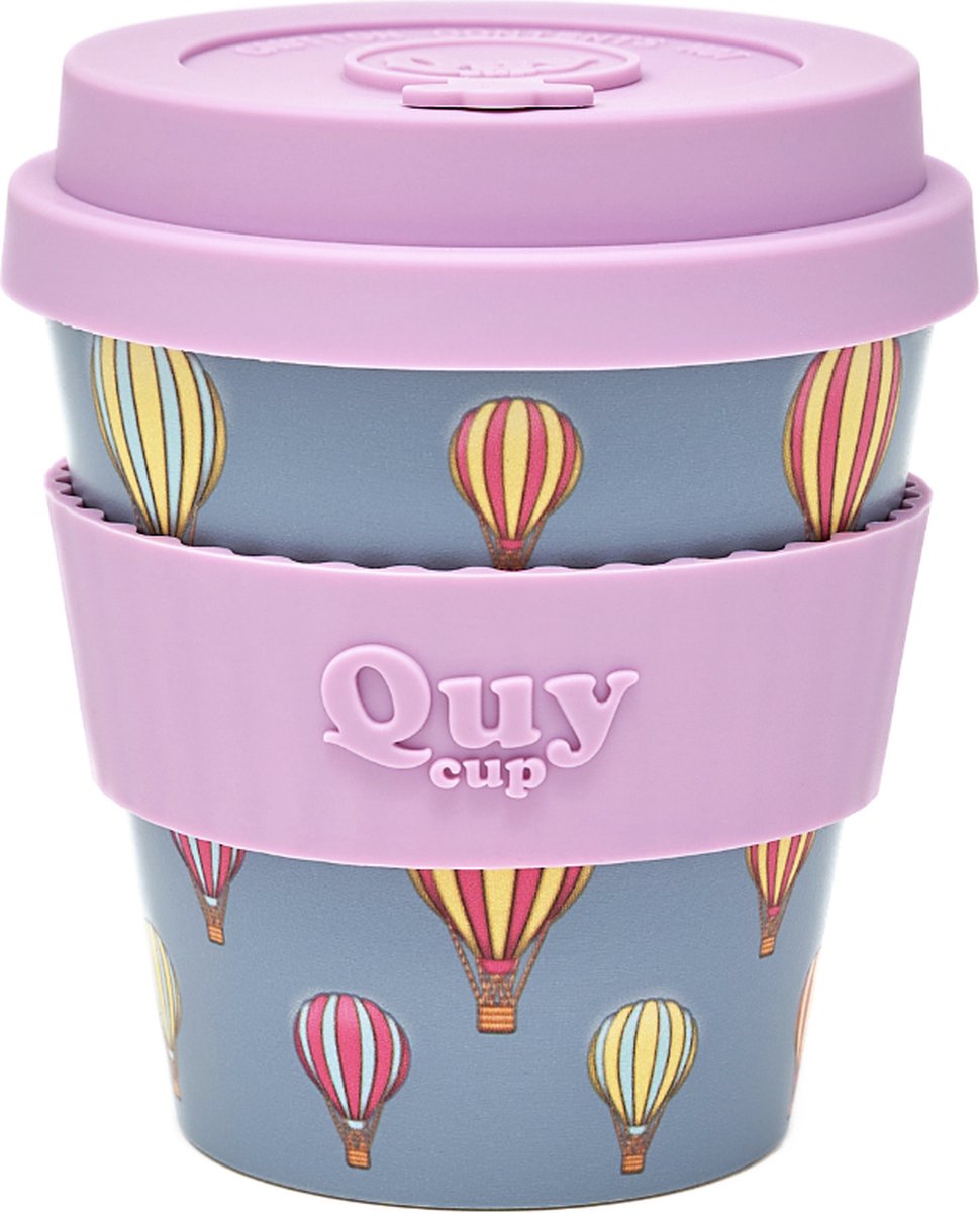 Quy Cup 230ml Ecologische Reis Beker - “Balloon” - BPA Vrij - Gemaakt van Gerecyclede Pet Flessen met Rose Siliconen deksel