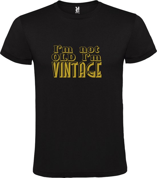 Zwart T-Shirt met “ I'm not Old I'm Vintage “ print  Goud Size 5XL