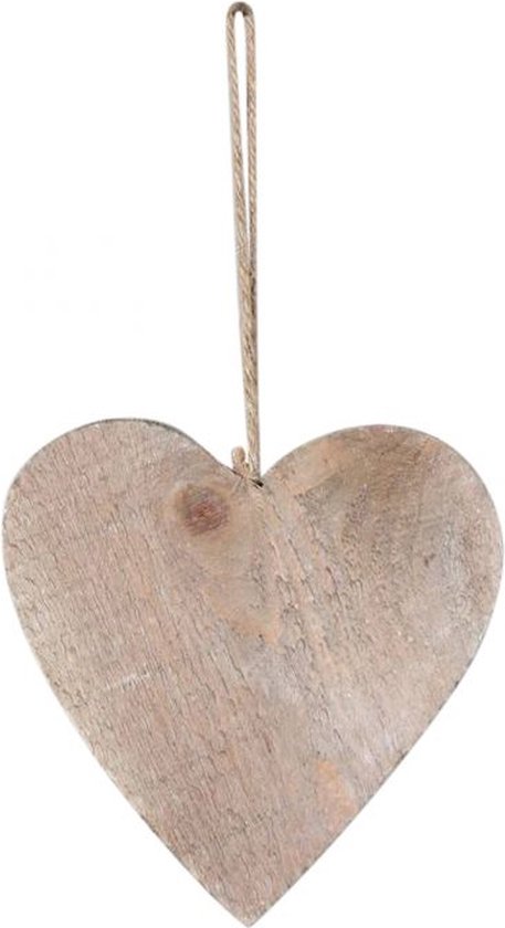 Decoratie Houten hanger hart bruin 2 stuks