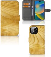 GSM Hoesje iPhone 14 Pro Max Wallet Book Case Licht Hout