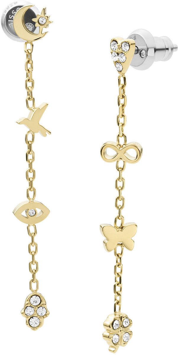 Fossil JF04123710 Oorhangers Georgia staal goudkleurig-zirconia wit.