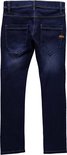 Donkerblauwe jeans van Name It, achterkant met twee steekzakken en een bruin label.