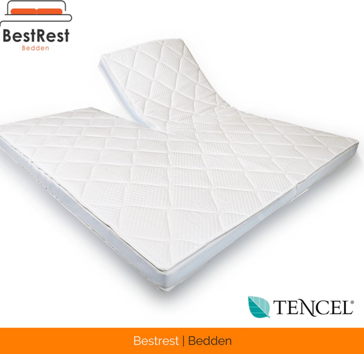 Bestrest Bedden Topdekmatras 180x200 (MET SPLIT)Split Topper Koudschuim Topmatras Optifoam® Tencel® Hoes Wit Veerkrachtig
