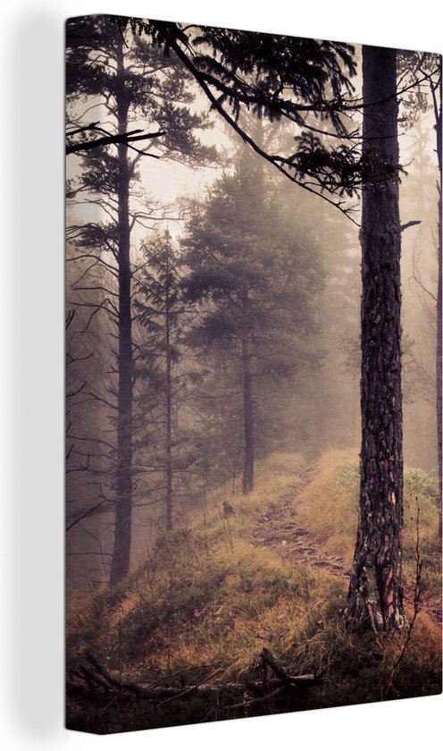 Tableau sur toile Brume - Décoration d'automne - Nature - Forêt - 20x30 cm - Décoration murale