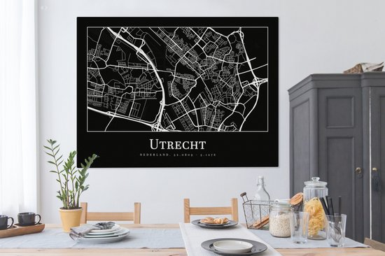 Toile Peinture Plan d'Etage - Plan de la Ville - Utrecht - Carte - 160x120 cm - Décoration murale XXL