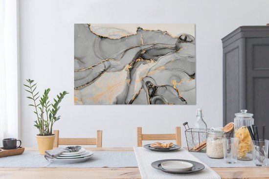 Toile Peinture Marbre - Goud - Grijs - 140x90 cm - Décoration murale