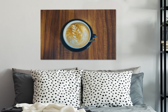 Canvas Schilderij Koffie - Tafel - Hout - 60x40 cm - Wanddecoratie