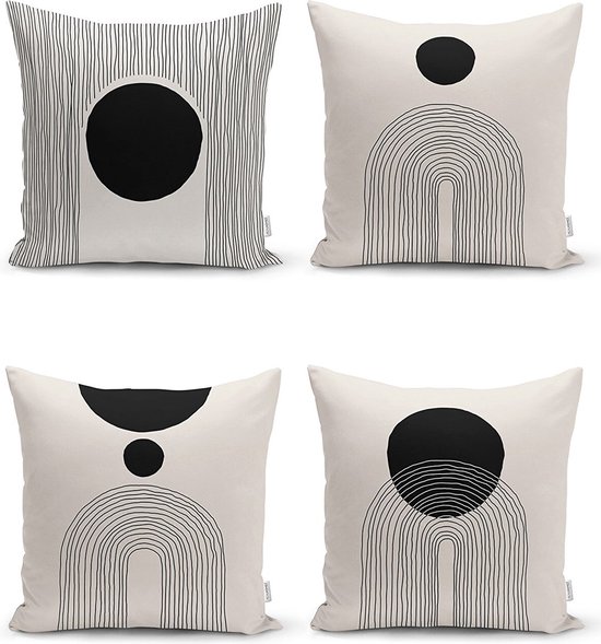 Lot de 4 Coussins décoratifs - COUSSINS INTÉRIEURS COMPRIS - noir