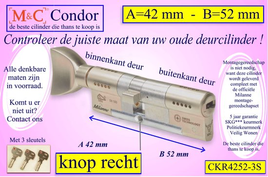 Veiligheidscilinder - met 2 sterren SKG keurmerk of Politiekeurmerk