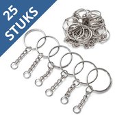Porte-clés avec chaîne - 25 Bagues porte-clés en acier inoxydable - Anneaux fendus - 25 mm - 25 pièces