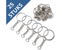 Sleutelringen met Ketting - 25 Sleutelhanger Ringen - Splitringen - 25 mm - 25 Stuks