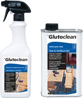 Glutoclean Kit d'entretien Teck et Bois Dur - 750 ml nettoyant et dégraissant - 1 litre d'huile - redonne couleur - protection longue durée