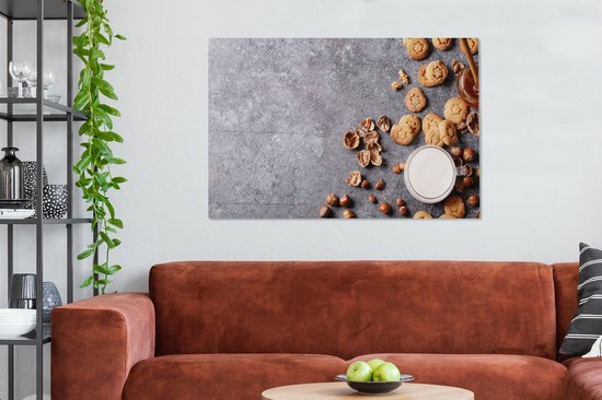 Tableau Peinture Lait - Biscuits - Noix - Épices - Automne - 120x80 cm - Décoration murale