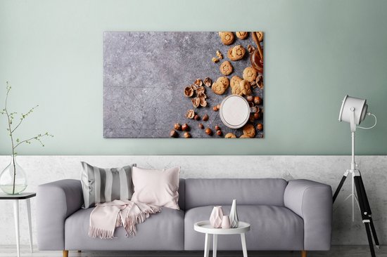 Tableau Peinture Lait - Biscuits - Noix - Épices - Automne - 120x80 cm - Décoration murale