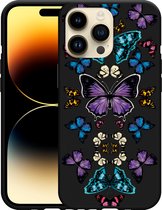 Geschikt voor Apple iPhone 14 Pro Max Hoesje Zwart Vlinder Symmetrie - Designed by Cazy