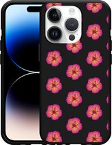 Geschikt voor Apple iPhone 14 Pro Hoesje Zwart Hawaiiaanse Bloemen II - Designed by Cazy