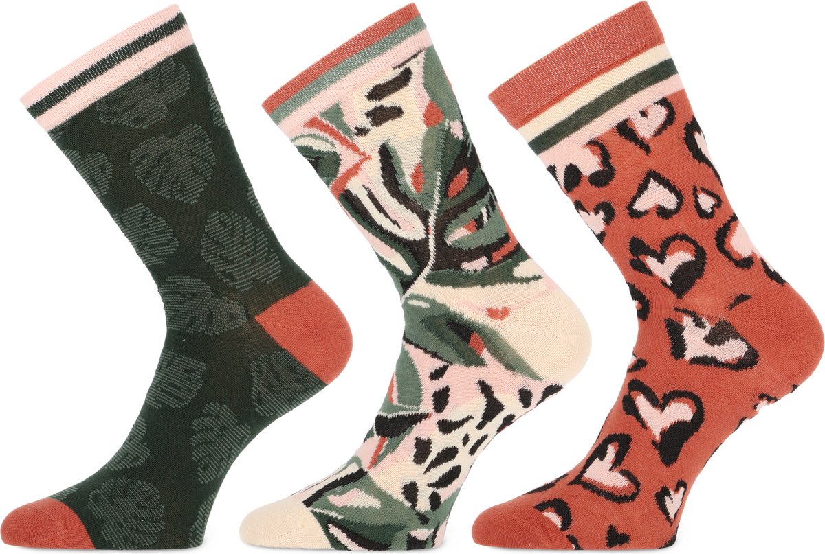 Teckel - 3 Paar Damessokken - Dieren/Jungle Print - Maat 39/42 - 72% katoen