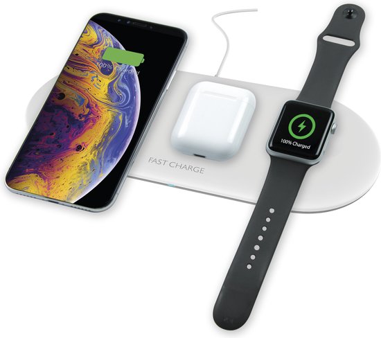 afschaffen koolhydraat Van KSIX draadloze oplader QI 3 in 1 Iphone/Airpods/Apple watch 7.5W-10W wit |  bol.com