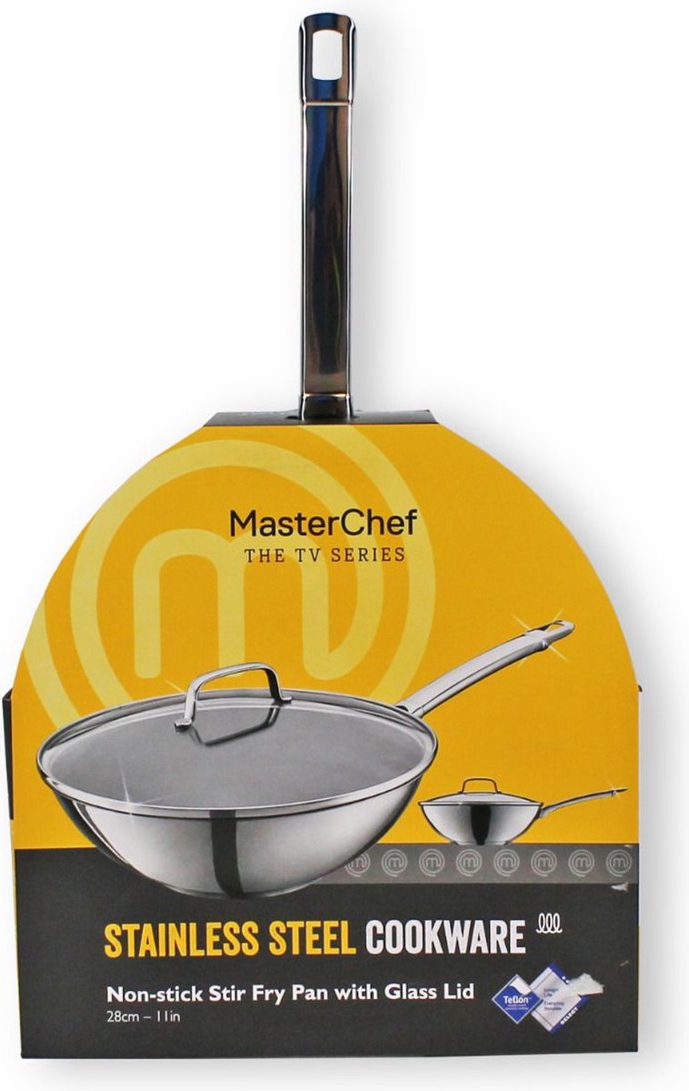 MasterChef - Poêle wok avec couvercle en verre - 28 cm - Convient à toutes  les sources... | bol.com