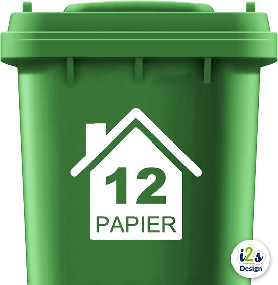 Kliko sticker huis met nummer - Papier afval - Container sticker - Cijfer sticker - Huisnummer - Wit - 15cm