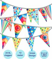 Puk Art© | Stoffen slinger | Vlaggenlijn Carnaval Festival XL | Stoffen vlaggen | Feestslinger | Verjaardag | 12 meter | 24 vlaggen