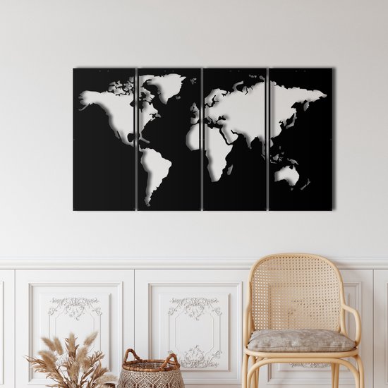 Wanddecoratie | Wereldkaart / World Map| Metal - Wall Art | Muurdecoratie | Woonkamer | Buiten Decor |Zwart| 100x55cm
