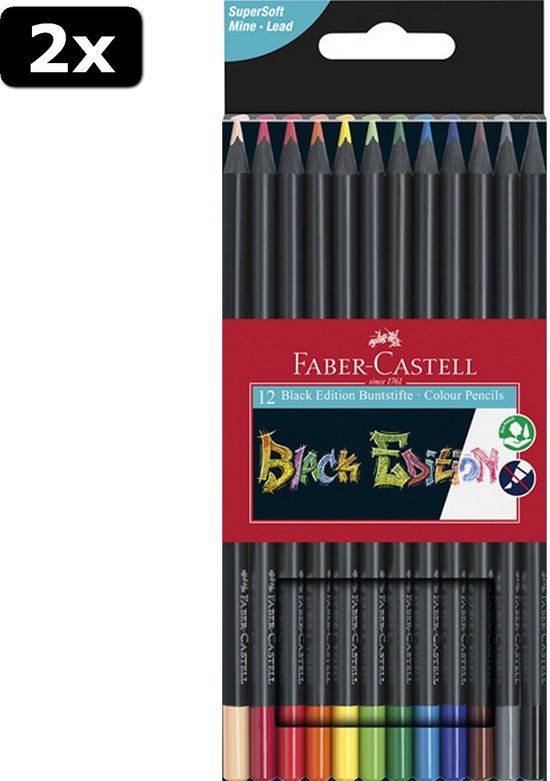 Faber-Castell 116450 etui van karton 50 kleurpotloden Black Edition,50 stuks (pak van 1),gesorteerd