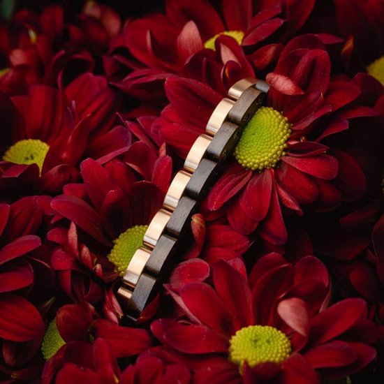 Woody Houten Schakel Armband Dames - Milieuvriendelijke Sieraden - Houten Sieraden - Sandelhout – Rosé Goud - 8mm