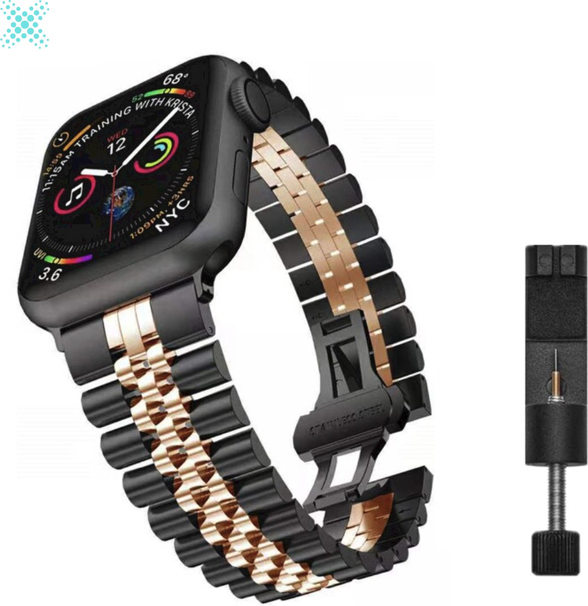 MY PROTECT - Luxe Metalen Jubilee Bandje - Geschikt Voor Apple Watch Bandje - Series 1/2/3/4/5/6/7/8/9/10/SE/Ultra - 44mm - 45mm - 46mm - 49mm - Zwart Rosé