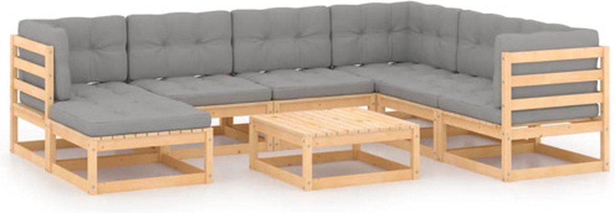 vidaXL 8-delige Loungeset met kussens massief grenenhout