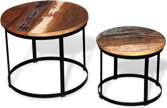 Soweiz Elegante 2-delige witte salontafelset in nestvorm, ronde tafels met hoogglanzende marmerlook, 2 laden, belastbaar tot 30 kg, nesting-combinatie salontafel ( wit goud