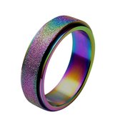 Despora - Anxiety Ring - (Glitter) - Stress Ring - Fidget Ring - Draaibare Ring - Spinning Ring - Spinner Ring - Regenboogkleurig RVS - (16.75 mm / maat 53)