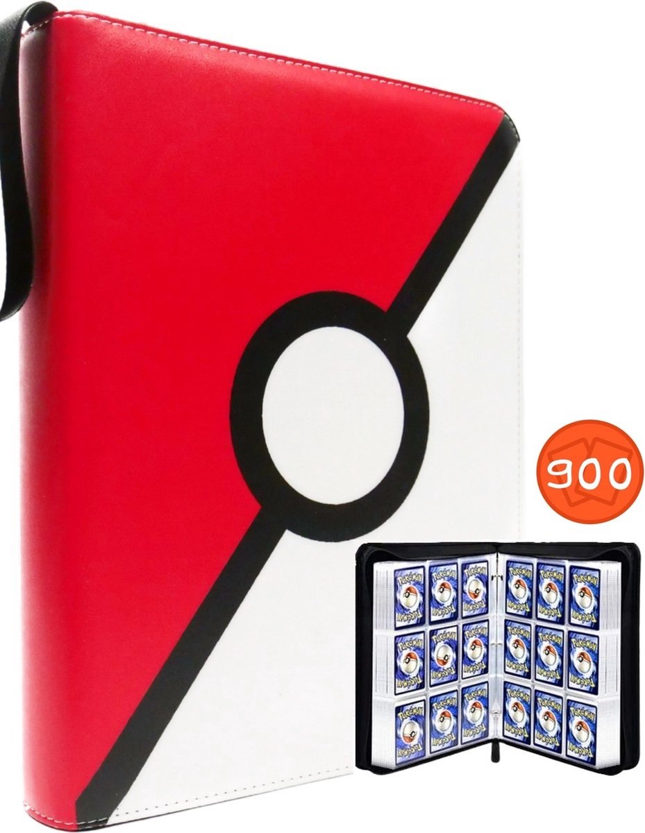 YB900 Verzamelalbum Voor Pokémon-kaarten – 50 Pagina's, 900 Kaarten Capaciteit, Waterdicht PU, Met Ritssluiting, Draagbaar, Inclusief 3 Ringen