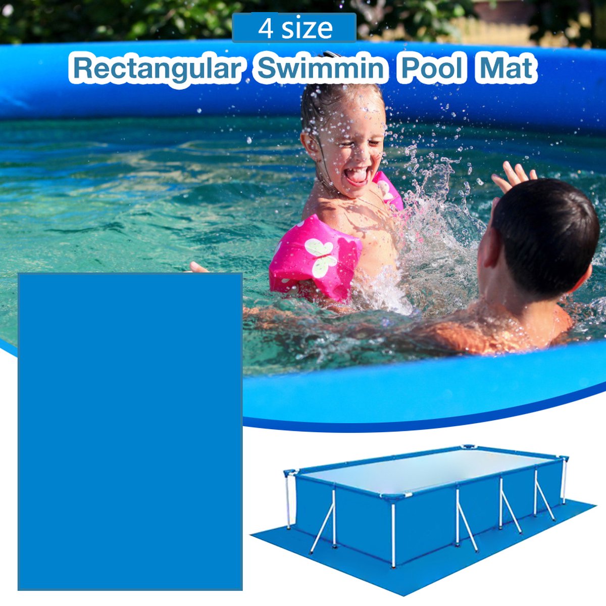 Vierkante Zwembad Vloer Mat Eenvoudige Comfortabele Opvouwbare Vochtbestendige Polyester Floor Doek Tapijt-335cm*335cm