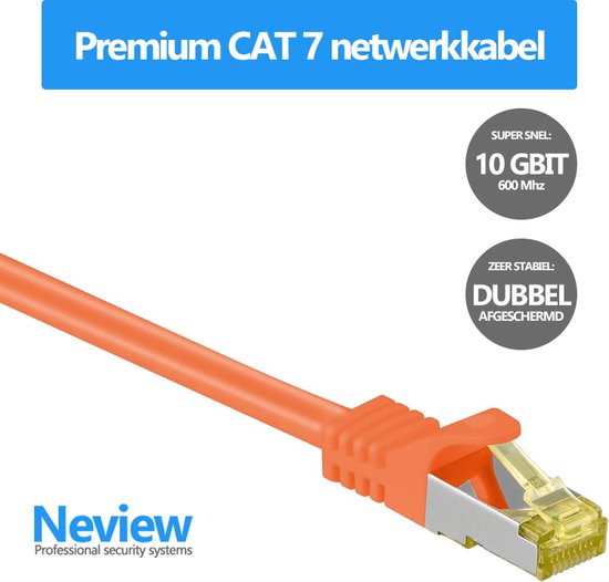 Neview - Câble réseau Cat 7 S/FTP - 100% cuivre - 5 mètres - Oranje - Double blindage - Câble Internet Cat 7