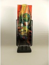 Glazen vaas - 40 cm hoog - gekleurd las - vaas in standaard - glaskunst - handgemaakt