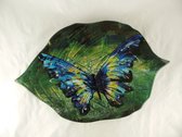Glazen schaal - 37 cm breed - bladvorm schaal Butterfly - decoratief glaswerk