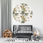 Muurcirkel Jungle - wit - Ø 100 cm - Dieren - Muurcirkel binnen - Wanddecoratie - Forex - Babykamer en kinderkamer