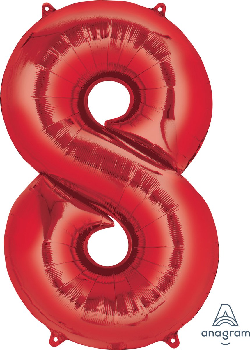 Grote "8" Rode Folie Ballon 53 x 83 cm