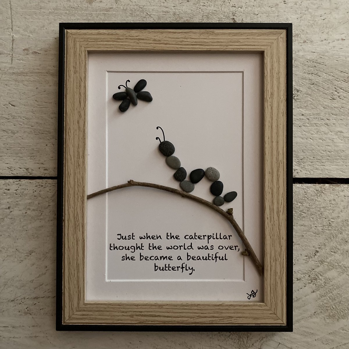 Schilderijtje 3D. Just when the caterpillar thought the world was over, she became a beautiful butterfly. 16 x 21 cm.