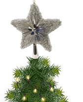 Kerstboom piek/topper - ster vorm - glitter zilver - kunststof - H23 cm