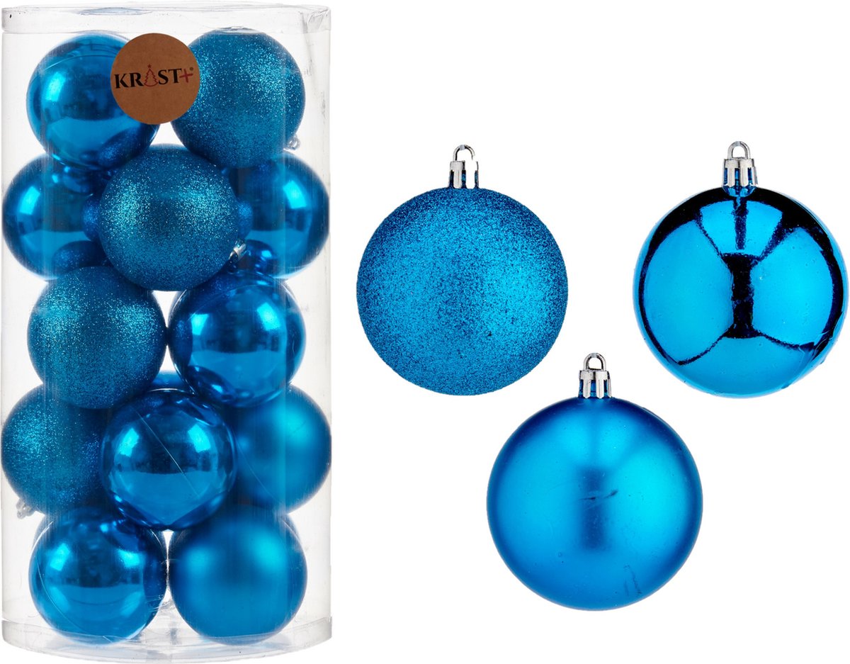 40x stuks kerstballen helder blauw kunststof diameter 7 cm - Kerstboom versiering