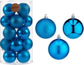 40x stuks kerstballen helder blauw kunststof diameter 7 cm - Kerstboom versiering