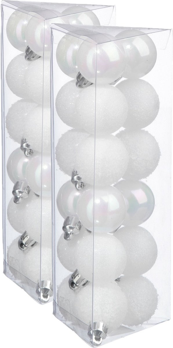 36x stuks kerstballen wit glans en mat kunststof diameter 3 cm - Kerstboom versiering