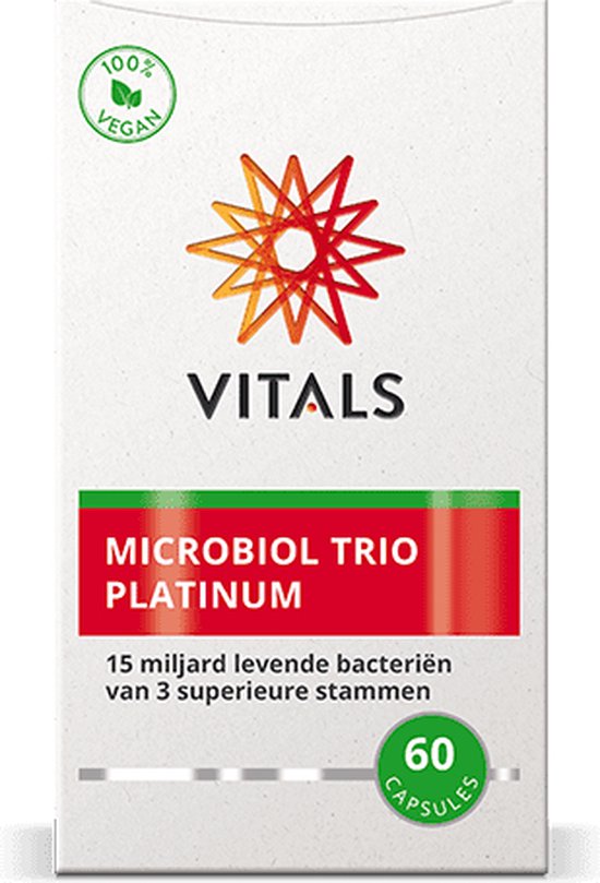 Vitals Microbiol Trio Platinum - 60 capsules - Biotica. 15 miljard levende bacteriën van 3 superieure stammen per capsule.