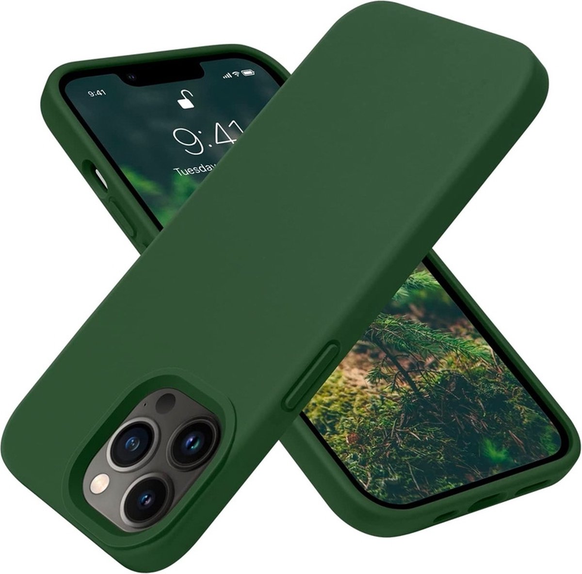 Mobiq - Liquid Siliconen Hoesje iPhone 14 Pro Max - donkergroen
