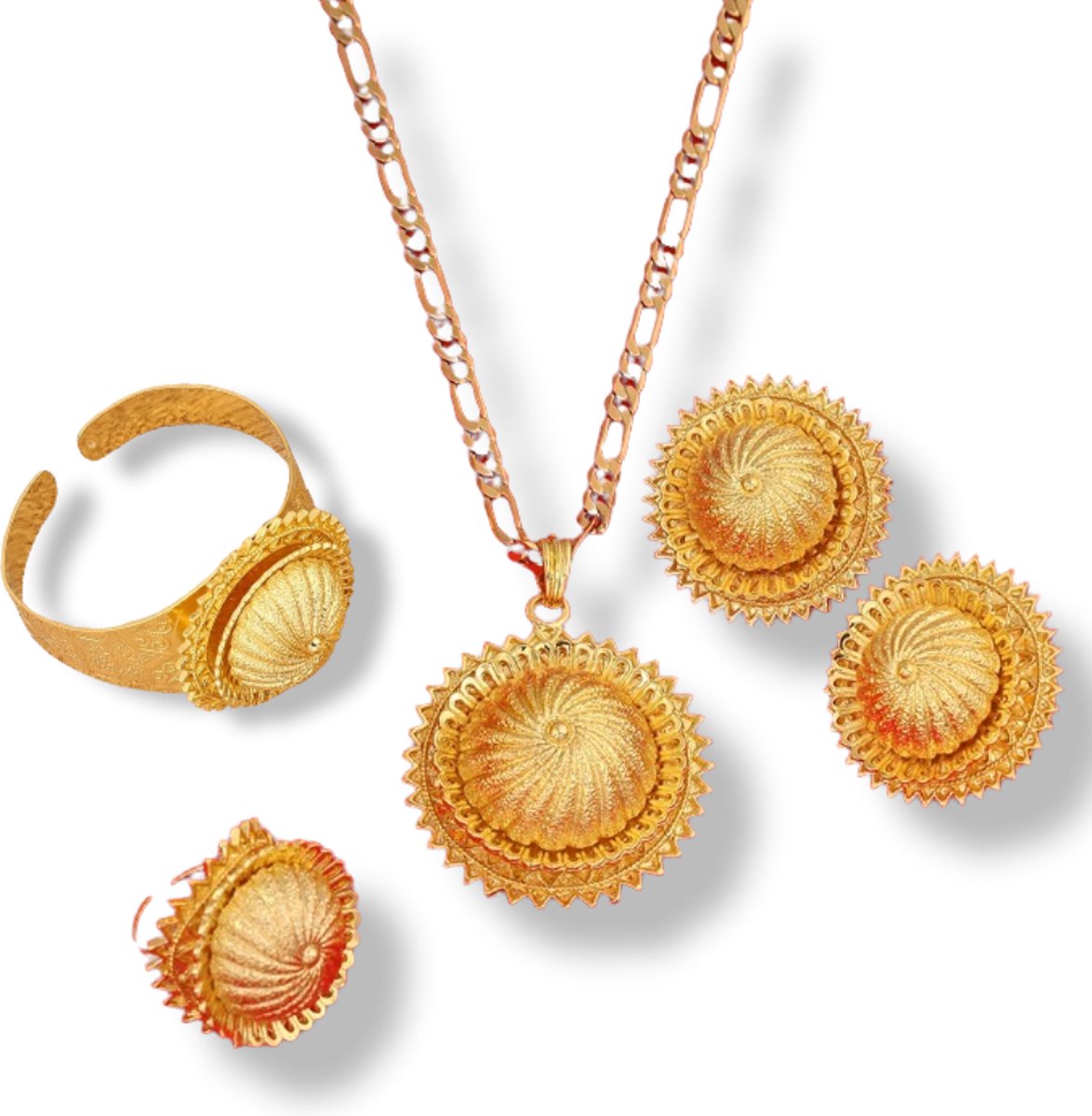 Ethiopische Eritrese vergulde 4-delige sieradenset met een prachtig ontwerp/Ethiopian Jewelry-Eritrean Jewelry Set